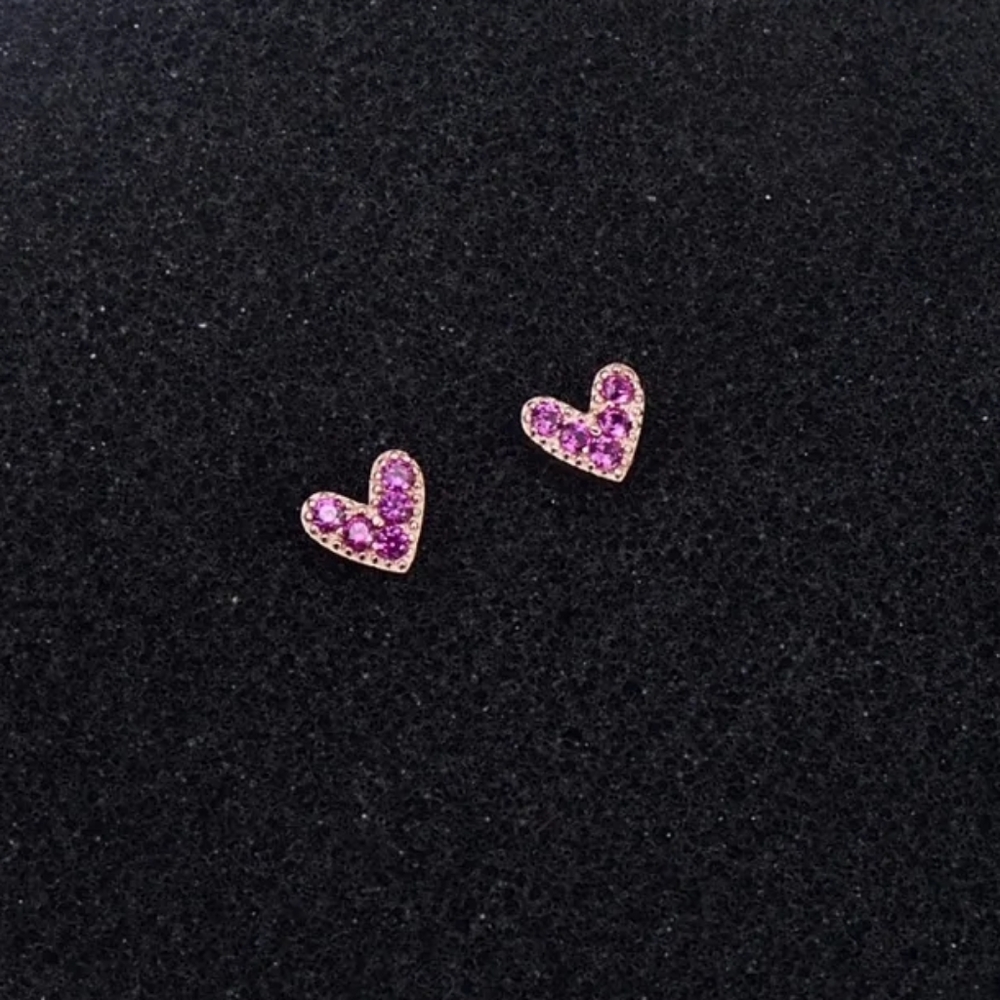 Super Cute Pink Diamond Heart Earrings - Picture 5 of 5